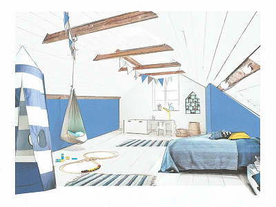 Blue Room blue room concept design interiors design kids room paint sketch