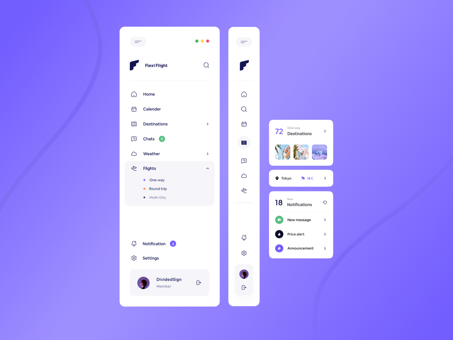 Sidebar Navigation For Travel platform by Dividedsign on Dribbble