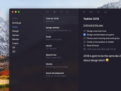 Notes Visual Redesign app dark design interface ios macos minimal simple ui user user interface