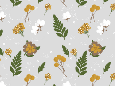 Garden Clippings cotton fabric fern flowers pompoms spoonflower surface design textile