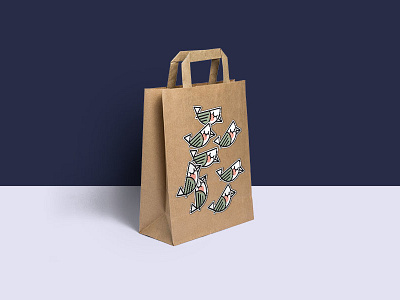 Bashful Birdie stickers stuck all over a bag