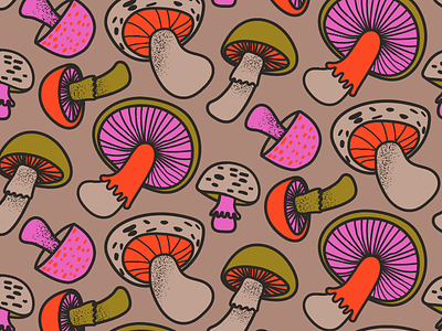 Retro Mushrooms fabric fungi mushrooms pattern repeat retro surface design thick lines
