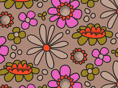 Retro Flowers fabric floral flowers pattern repeat retro surface design vintage wallpaper