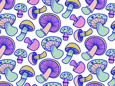 Pastel Mushrooms fabric illustrations mushrooms pattern repeat surface design wallpaper