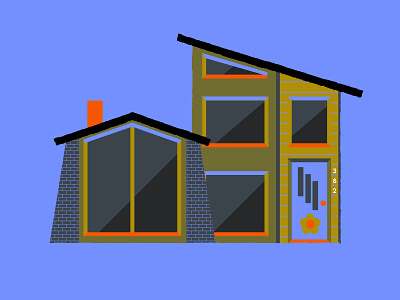 A house 70s architecture fireplace house illustration