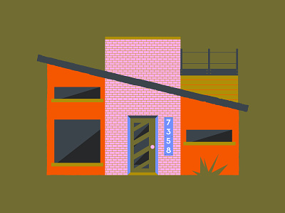 Another house 70s architect architecture bricks building exterior design house illustration mid-century modern ochre olive orange pink