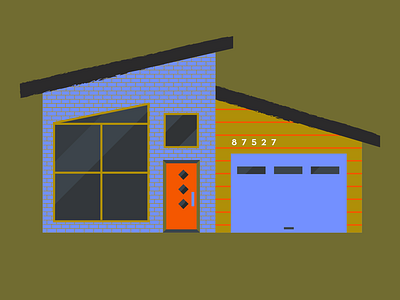 A house with a garage architect architecture bricks cool door garage house illustration mid century modern