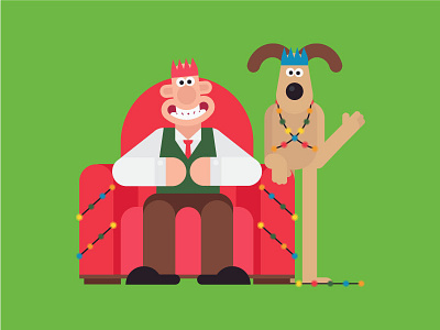 Christmas character flat vectors green hat illustration lights red smile walles and gromit wave