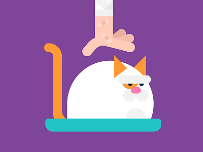 Pet at your own risk. angry band aid bandid bed cat hand illustration mad purple sleep vector yellow
