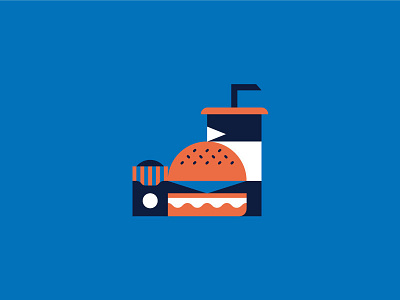 Icon blue burger flat vector fries icon illustration soda