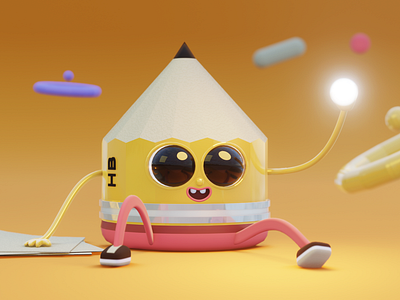 I've got an idea! 3d blender character cute idea illustration learning light pencil yellow