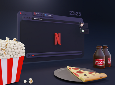 Netflix and Chill 3d 3d blender beer beer can blender chill cycles render dark ui illustration netflix pizza quarantine render ui