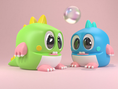 Bubble Bobble 3d blender bubble character cute dragon illustration render retro videogame vintage