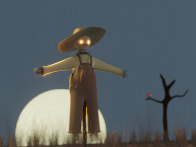 Scarecrow under the moonlight 3d animation blender character fullmoon halloween illustration scarecrow