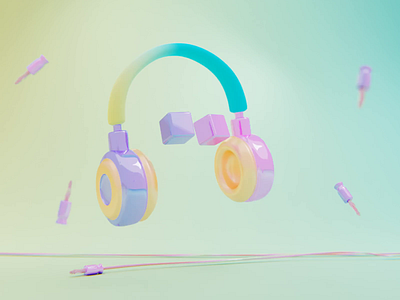 Go wireless 3d animation blender dancing headphones illustration loop music pastel colors render