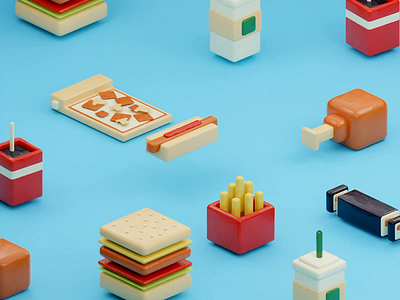 Yummy pattern! 3d 3d animation animation blender fastfood food illustration loop pattern render seamless