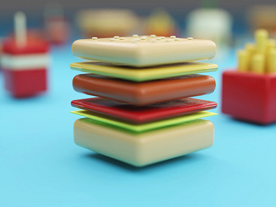 Close ups 🍔 3d blender depth of field food french fries fries hamburguer illustration pizza render sushi