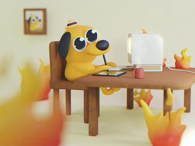 This is Fine 3d 3dart blender character deadline dog eevee illustration lowpoly meme render thisisfine