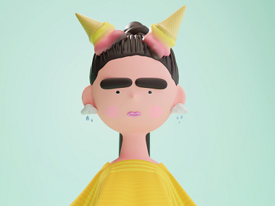 Fun with Faces #06 3d bad day blender character clouds girl ice cream illustration raining render sad