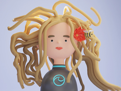 Fun with Faces #07 3d blender character girl illustration ocean render surf woman