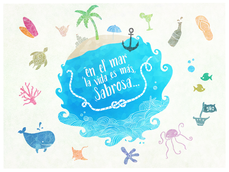 En el mar la vida es mas Sabrosa! animals beach illustration mar ocean sea turtles waves whale