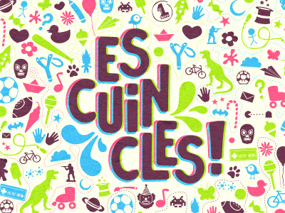 Escuincles colors icons illustration kids pattern typo