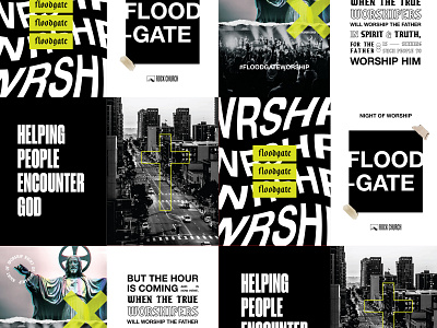 Floodgate Posters adobe illustrator adobe photoshop bold font church church design church marketing concept art concept design dark design graphicdesign illustrator jesus christ photoshop poster art posters print texture typography urban