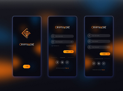 CryptoWire App Login/Signup app crypto cryptocurrency figma design ios template mobile ui design prototyping trending u ux ui user experience