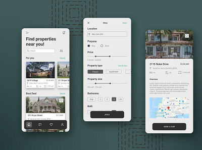Properties Buy/Sell App Screen android design figma design filter home ios minimalist mobile app modern property prototyping trending ui user experience