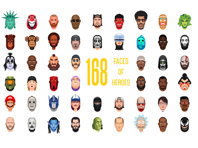 168 vector faces of heroes art character design hero illustration illustrator vector