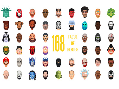 168 vector faces of heroes