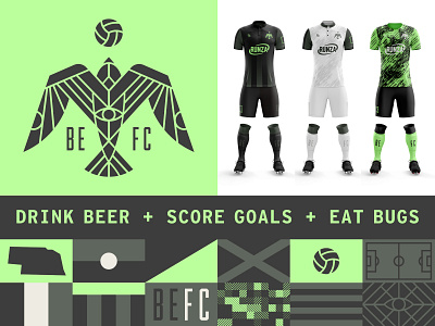 Drink Beer + Score Goals + Eat Bugs badge identity jersey nebraska soccer