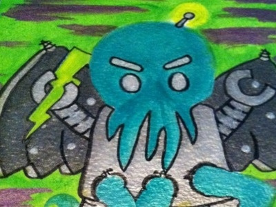 X. R. LOVECRAFT cthulu gouache ink! lightning nerd robo robot