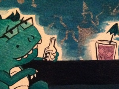 Godzilla Date acrylics bar beer godzilla gouache ink! painted zombi