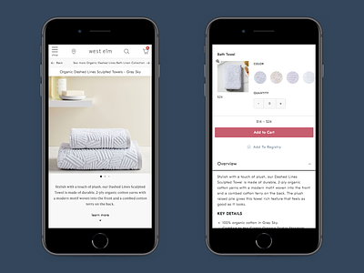 Product Detail Page - Multiple Product Page attributes hero image home goods mobile pdp product detail page product information pwa towels ux ux ui zoom