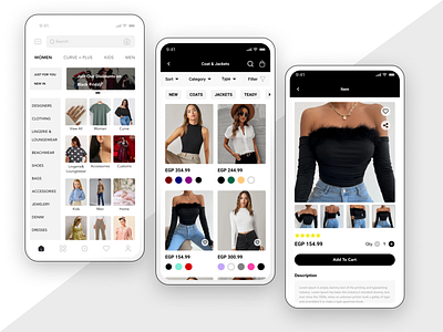 Fahion App app black branding clothes fashion girls shopping tops ui ux