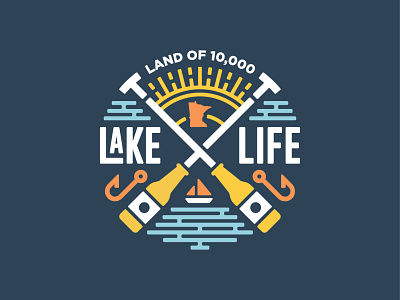 Lake Life badge beer boat creative illustration lake lakes logo paddle sail summer sun water