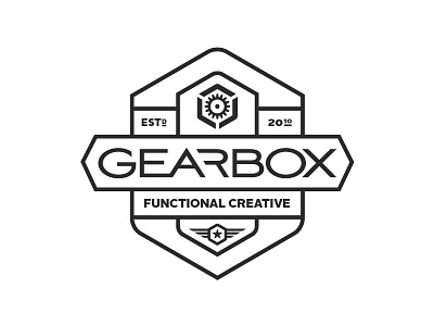 Gearbox Badge agency badge black creative gear logo typography white