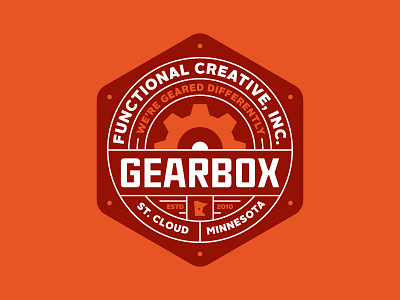 Gearbox Badge badge creative functional creative gear gearbox hexagon logo minnesota orange saint cloud typography