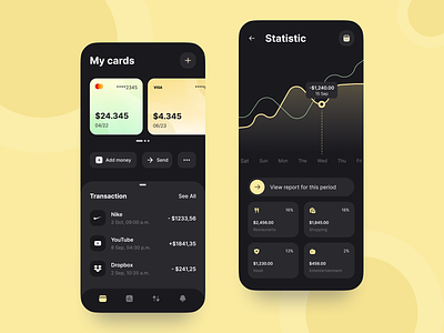 Finance App Dark Mode design graphic design mobile app product design saas saas dashboard ui uidesign uxdesign uxui design