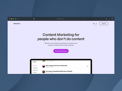 Mixtanks - Hero section exploration for a Content Marketing Tool