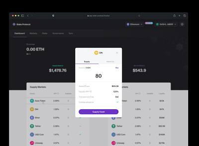 Staks Protocol - supply modal blockchain design interface ui web app web3