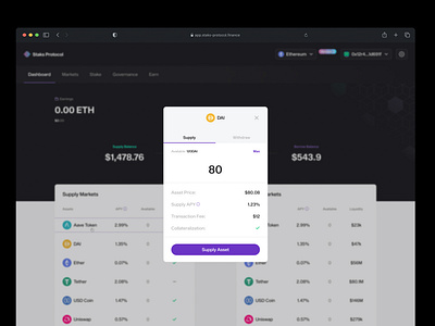 Staks Protocol - supply modal