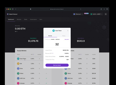 Staks Protocol - borrow modal blockchain design interface ui web app web3