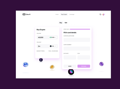 Zinc-Fi (Filling in payment details) animation blockchain design interface ui web3