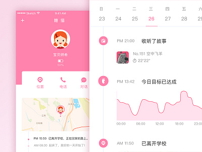 Teemo App Timeline appui baby chart child form kid location map pink teemo timeline ui