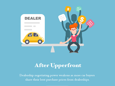 Upperfront buy car cartoon color dealer dealership illustration person sale upperfront web website
