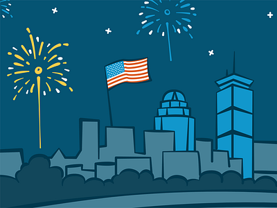 Boston 4th of July america boston fireworks flag illustration massachusetts patriotic
