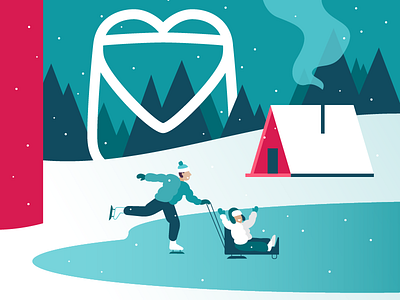 Health & Happiness cabin greeting health holiday ice skating illustration snow vector winter