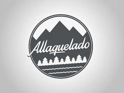 Allaquelado v2 branding logo mountains script seal trees water